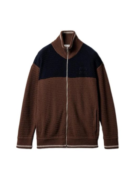 Miu Miu Brown Cashmere Zipper Cardigan