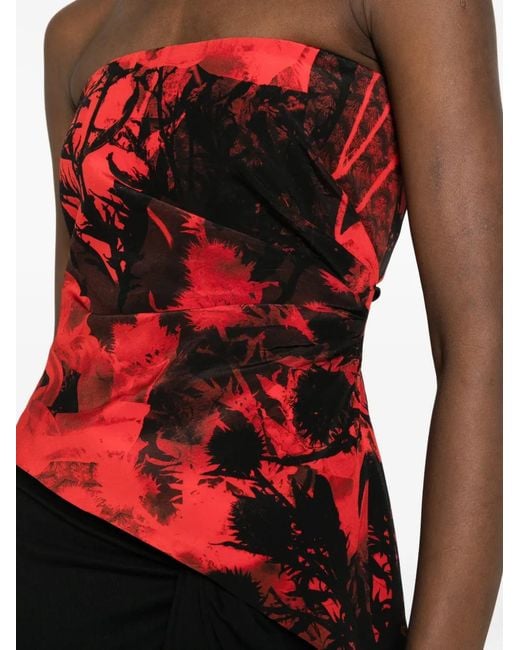McQueen Red Haut Bustier À Fleurs