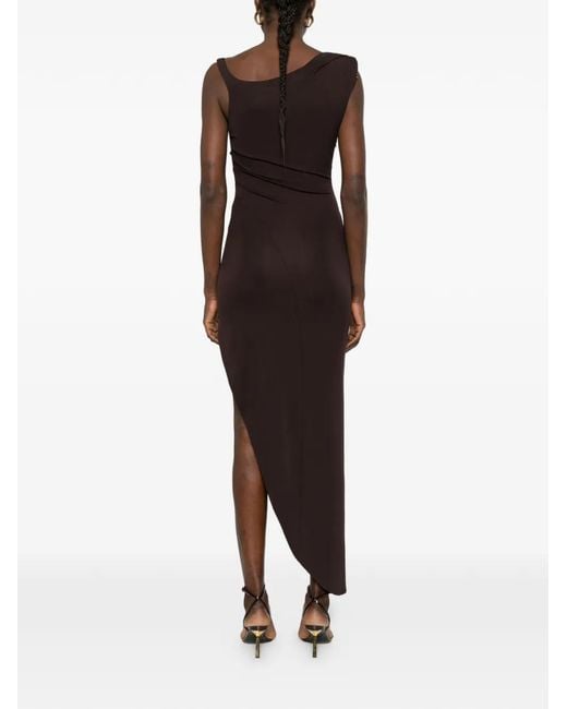 Elisabetta Franchi Purple Dark Chocolate Asymmetric Draped Dress
