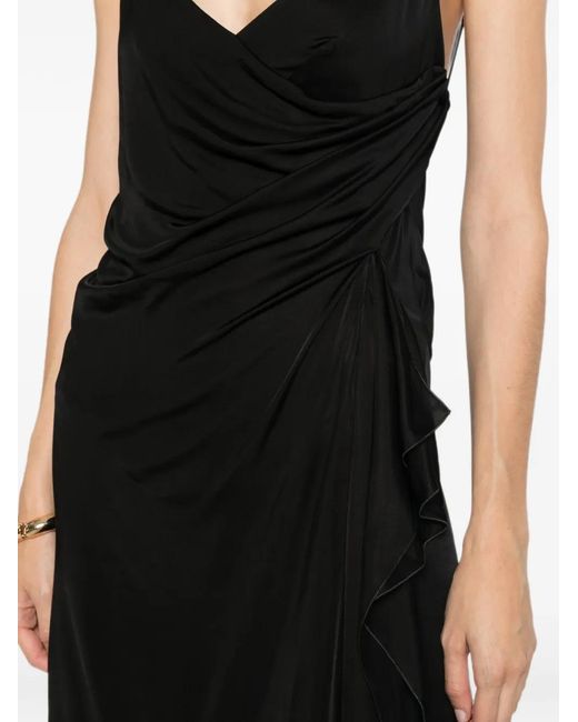 Versace Black Draped Ruffled Midi Dress