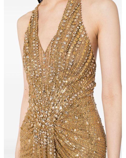Jenny Packham Natural Lana Crystal-embellished Halterneck Dress