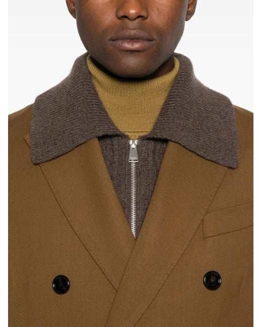 AMI Brown Wool Double-Breasted Coat for men
