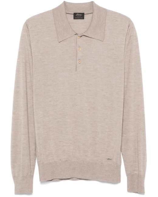 Brioni White Fine-Knit Polo Shirt for men