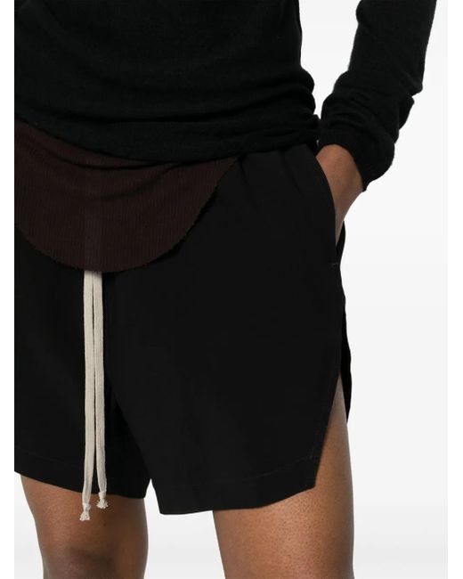 Rick Owens Black Drawstring-Waist Side-Slit Shorts