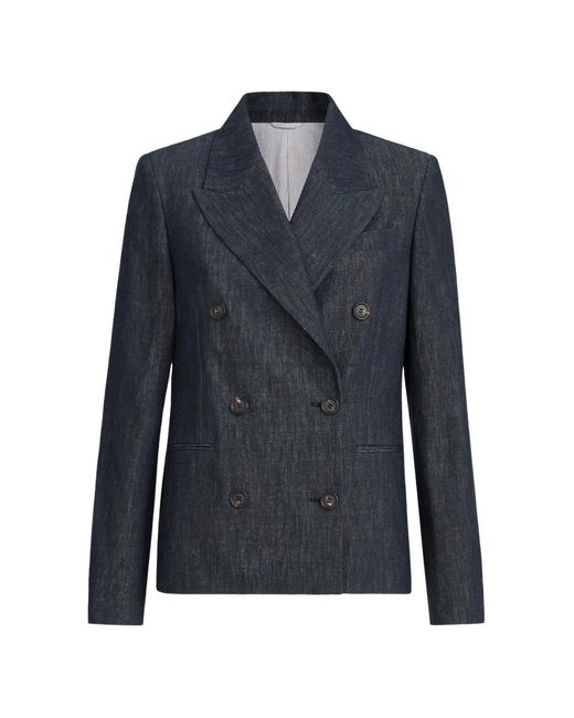 Brunello Cucinelli Blue Blazer En Sergé À Effet Denim
