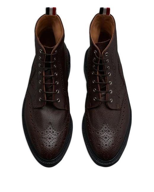 Thom Browne Black Leather Wingtip Boots for men