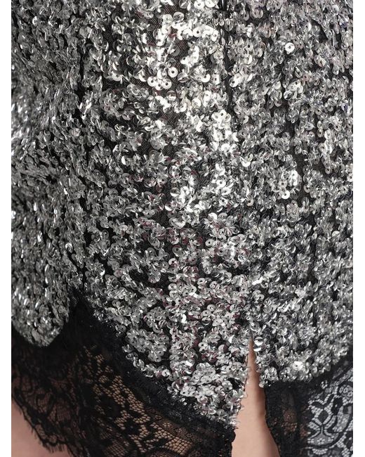Siedres Blue Sequin-Embellished Lace-Trim Skirt