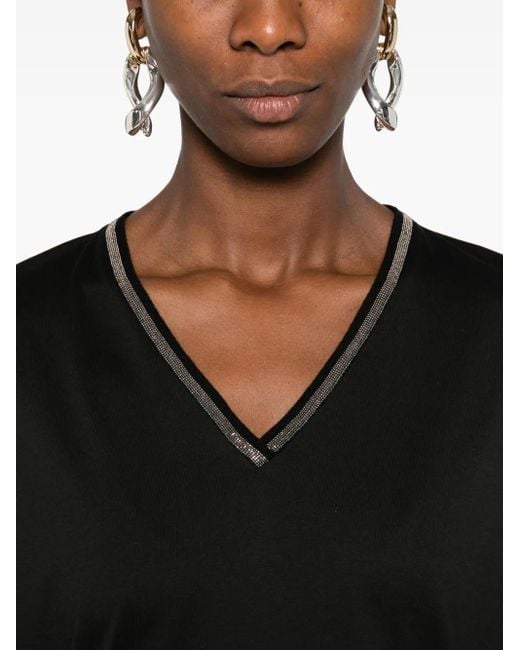 Fabiana Filippi Black Embellished-Neckline T-Shirt