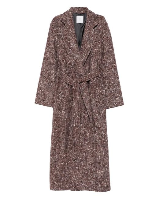 Eleventy Brown Herringbone Tie-Waist Coat