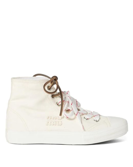 Miu Miu Leather Sneakers in White | Lyst