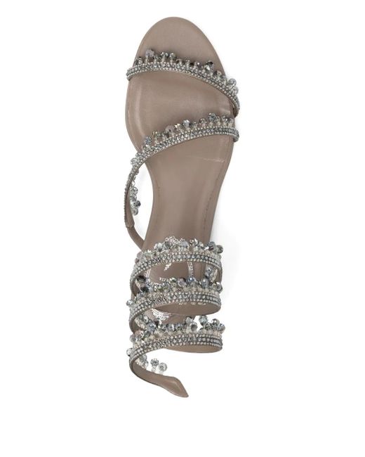 Rene Caovilla White Crystal-Embellished Spiral-Wrap Sandals