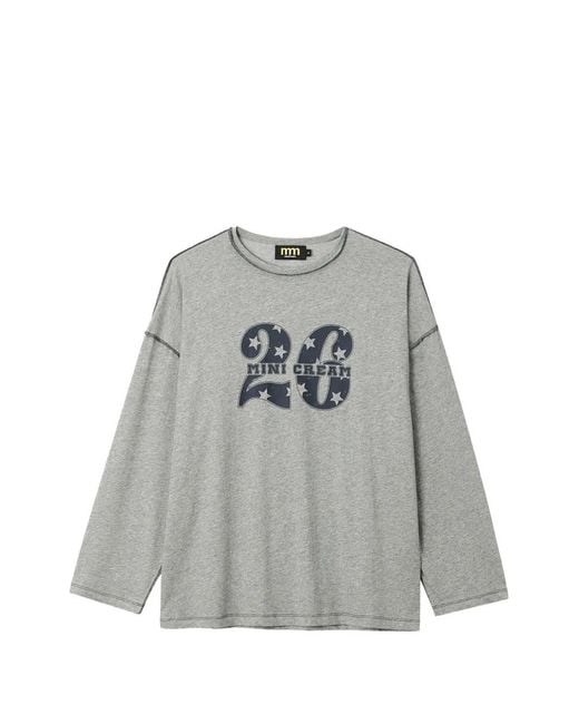Mini Cream Gray Graphic-Print Long-Sleeved T-Shirt