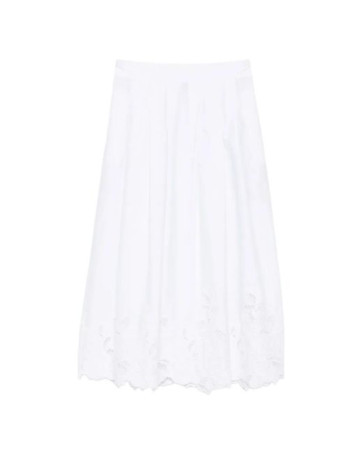 Ermanno Scervino White Broderie-Anglaise Pleated Midi Skirt