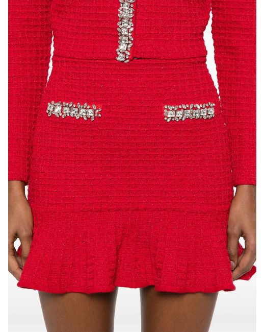 Self-Portrait Red Knitted Mini Skirt