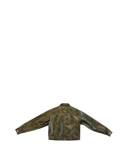 SEKRIT Green Veste En Cuir À Effet Froissé for men