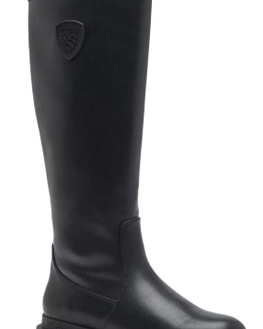 Blauer Black Leather Platform Knee-High Boots
