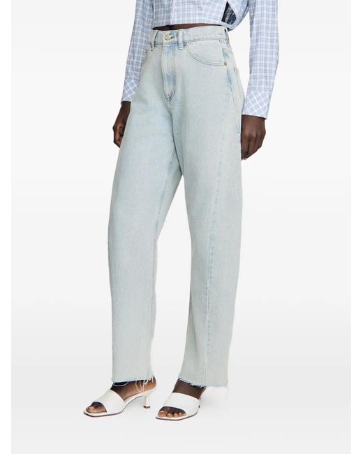 Sandro White Faded Barrel Cotton Jeans
