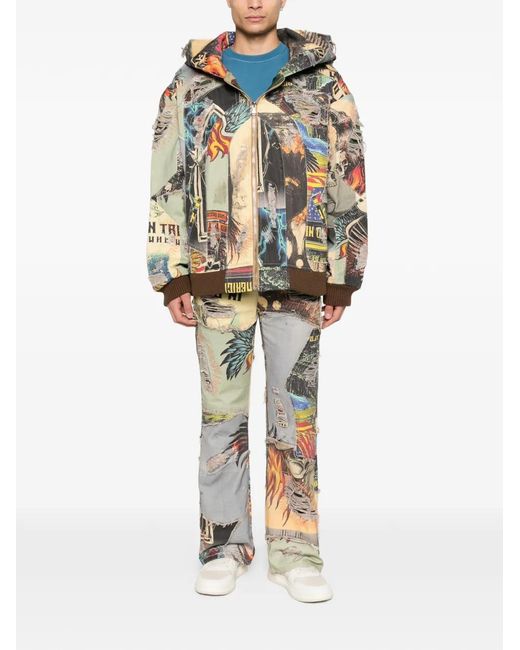 Who Decides War Green Patchwork Zip-Up Jacket for men