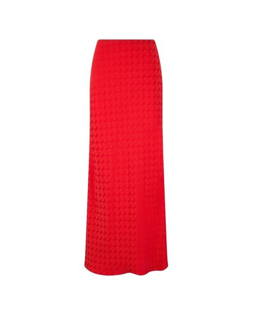 Roberto Cavalli Red Monogram-Pattern Maxi Skirt