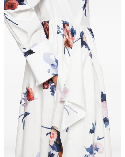 Erdem White Floral-Print Midi Dress