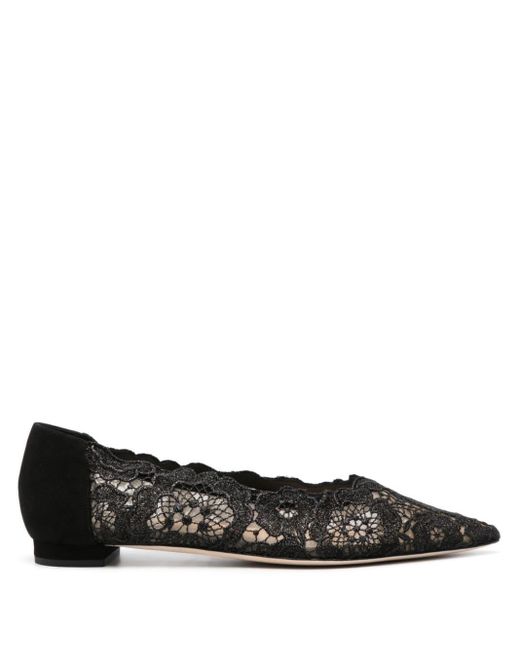 Arteana Black Floral-lace Ballerina Shoes