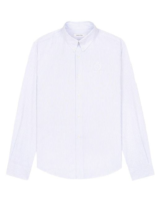 Sporty & Rich White Crown-Logo Striped Oxford Shirt