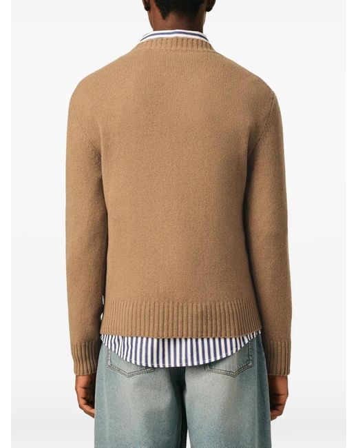 AMI Natural Crew-Neck Cashmere Sweater With Ami De Coeur for men