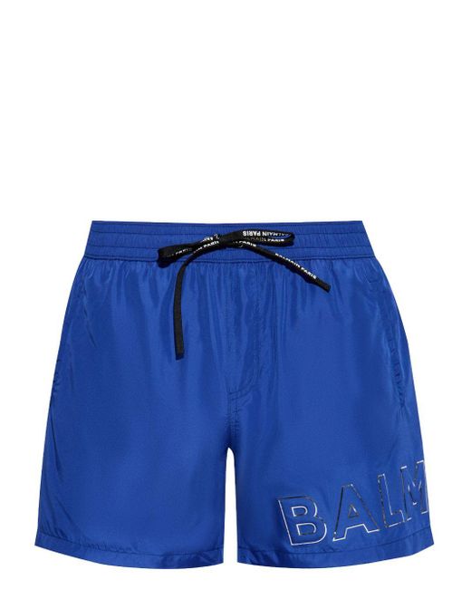 Balmain Blue Logo-print Swim Shorts for men