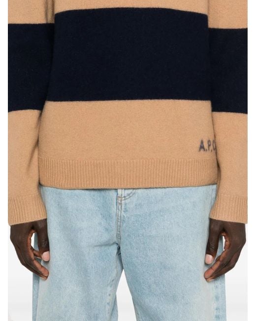 A.P.C. Blue Striped Virgin Wool Knit Sweater for men