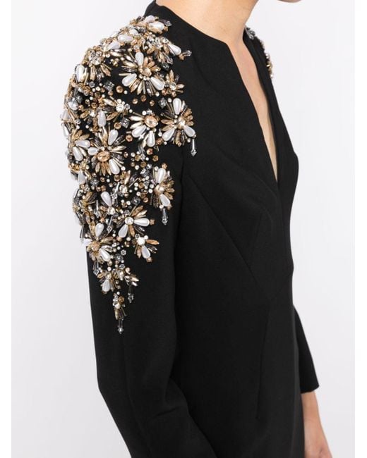 Jenny Packham Black Kay Crystal-embellished V-neck Gown