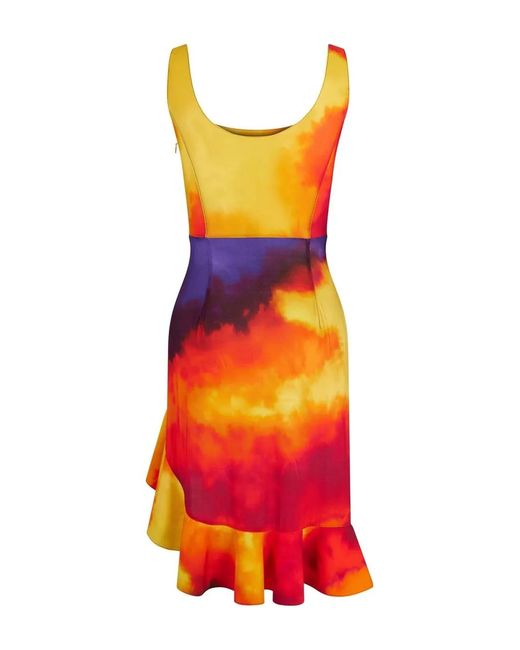 Rabanne Orange Asymmetrical Frill-Trim Dress