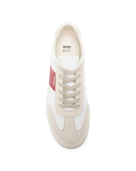Boss Pink Panelled Lace-Up Sneakers for men