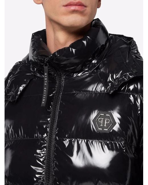 Philipp Plein Black High-shine Padded Jacket for men
