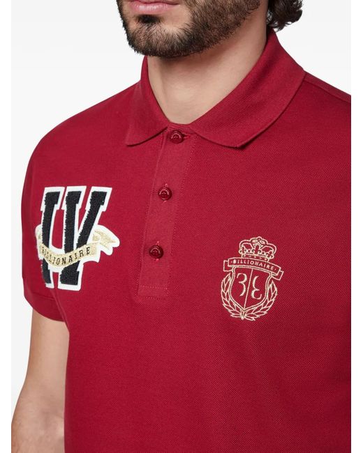 Billionaire Red Ss Members Logo-Patch Polo Shirt for men