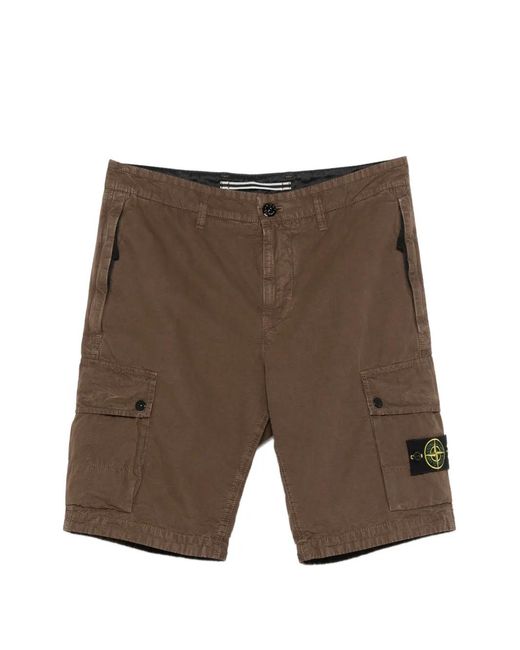 Stone Island Brown Logo-Patch Cargo Shorts for men