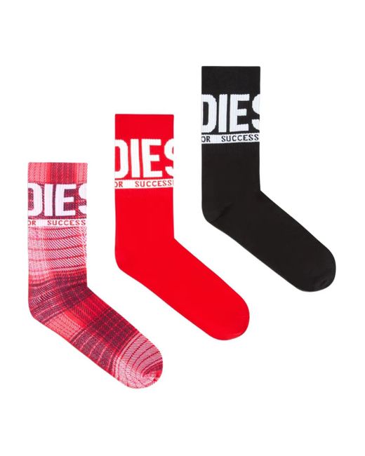 DIESEL Red Skm-ray Socks (pack Of Three) for men