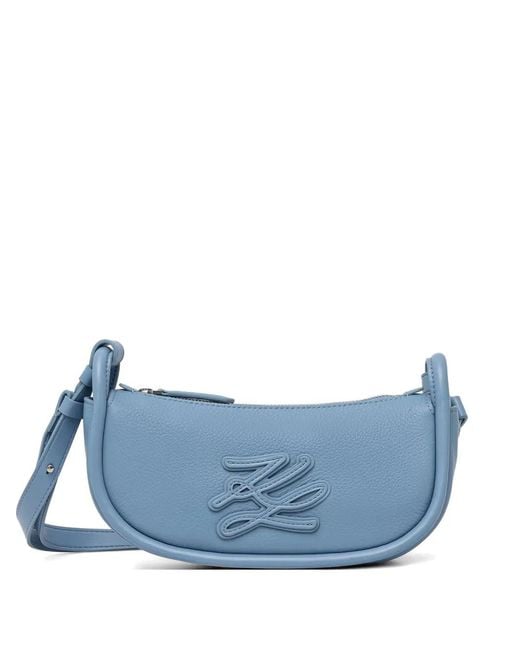 Karl Lagerfeld Blue Logo-Patch Leather Crossbody Bag