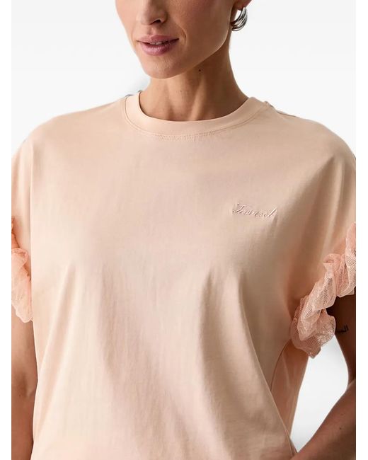 Twinset White Ruffled-Sleeve T-Shirt