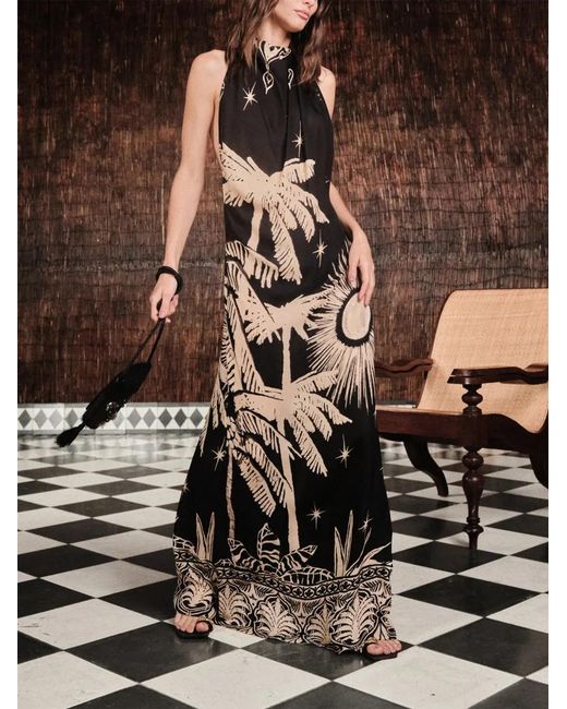 Johanna Ortiz Black Musical Flower Printed Maxi Dress