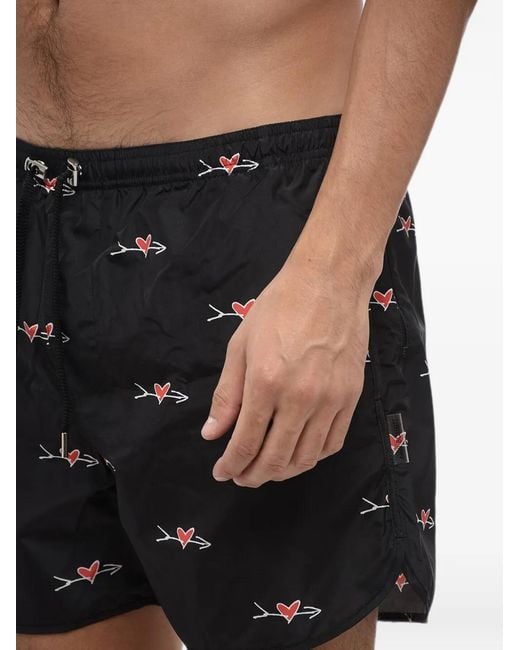 Neil Barrett Black Cupid-Print Drawstring Swim Shorts for men