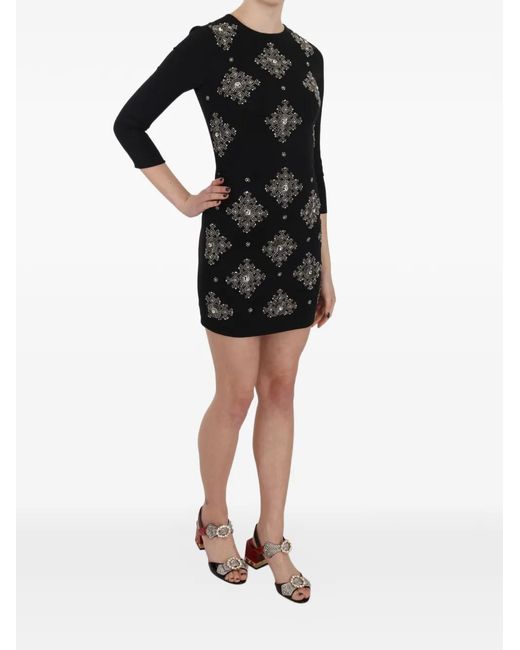 John Richmond Black Crystal-Embellished Mini Dress