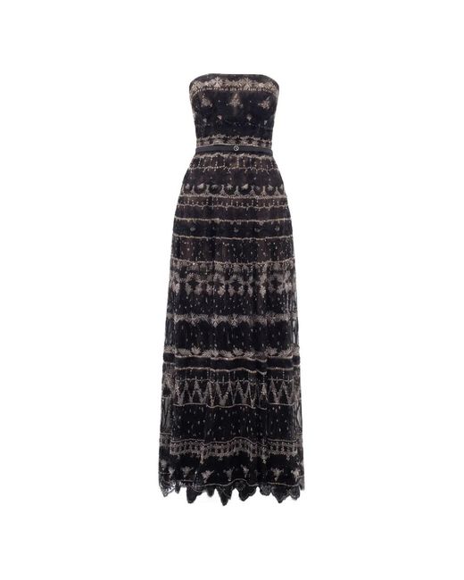 Saiid Kobeisy Black Strapless Beaded-Tulle Maxi Dress