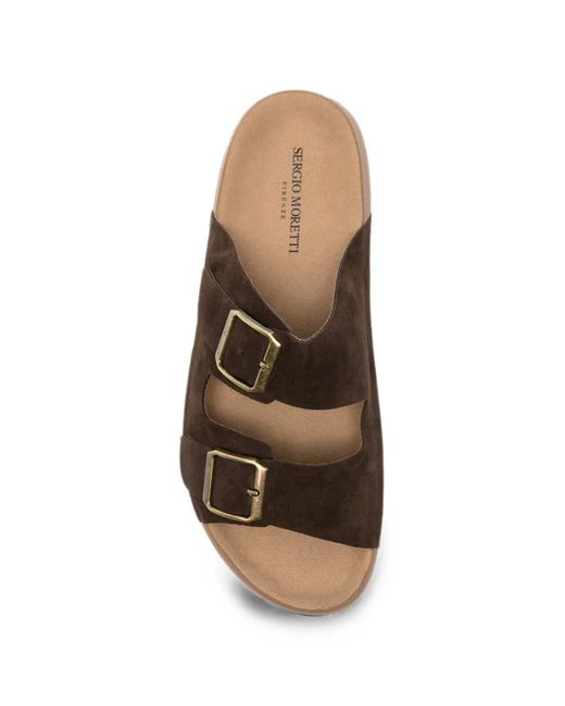 SERGIO MORETTI FIRENZE Brown Buckle-Fastening Suede Sandals
