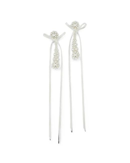 Simone Rocha White Victorian Bow-Detail Faux-Pearl Earrings