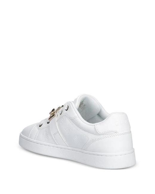 Guess White Logo-Embossed Buckle-Detail Sneakers