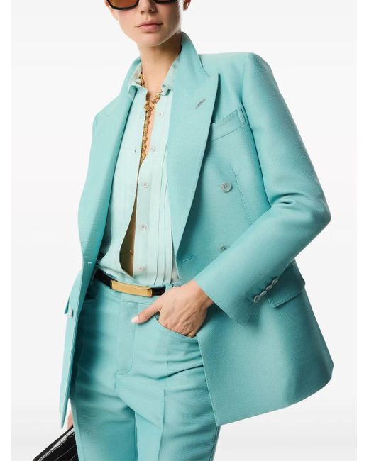 Tom Ford Blue Plissé-Detail Silk Shirt