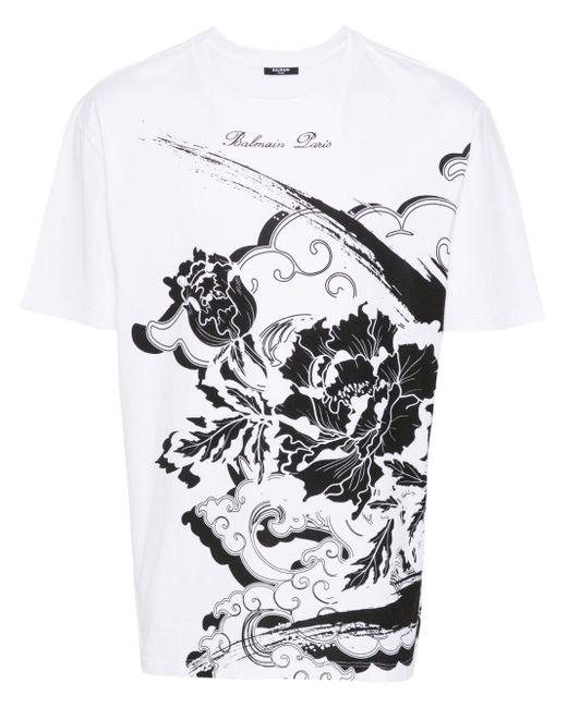 Balmain T-shirt Met Bloemenprint in het White voor heren
