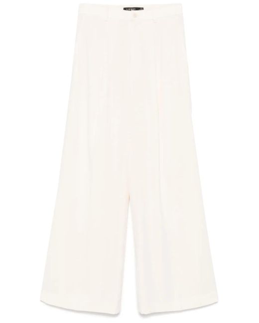 Ralph Lauren White Pleated Full-Length Trousers With Wide-Leg Cut