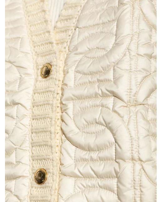 Moncler White Chain Quilted Padded V-Neck Cardigan