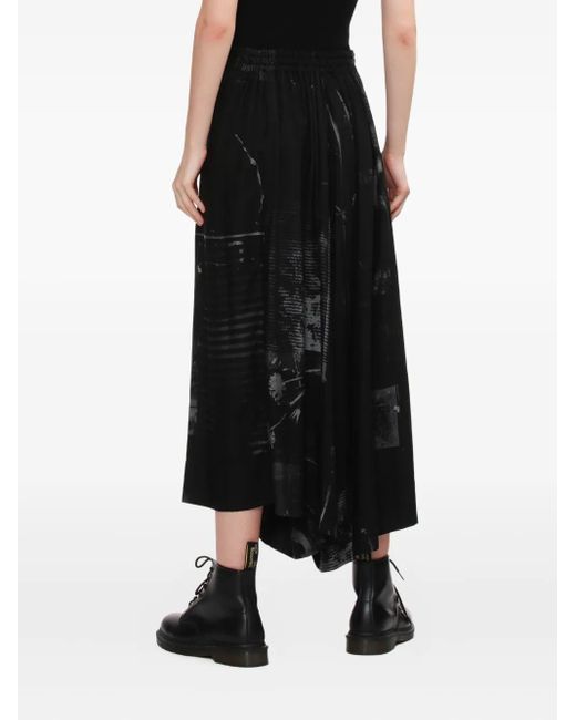 Y's Yohji Yamamoto Black Abstract-Print Pleated Trousers